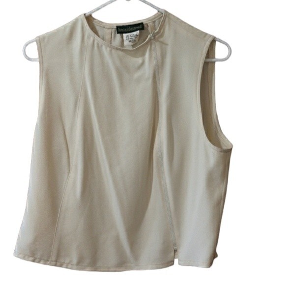 Harve Bernard Cream Front Moto Zip Sleeveless Shell Top Vintage 14 - Picture 1 of 8